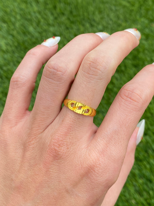 Vintage 24k Pure Gold Ribbed Three Circle Ring