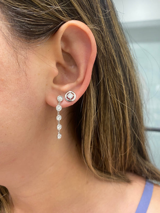 14K White Gold Bezel Set Lab Diamond Dangle Earrings – 1.10 TCW Multi Bezel Drop Earrings