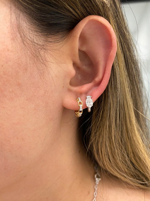 14K Two-Tone Gold Diamond Mariner Huggie Earrings