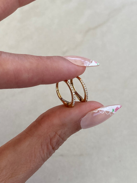 14K Gold Diamond Huggie Leverback Earrings