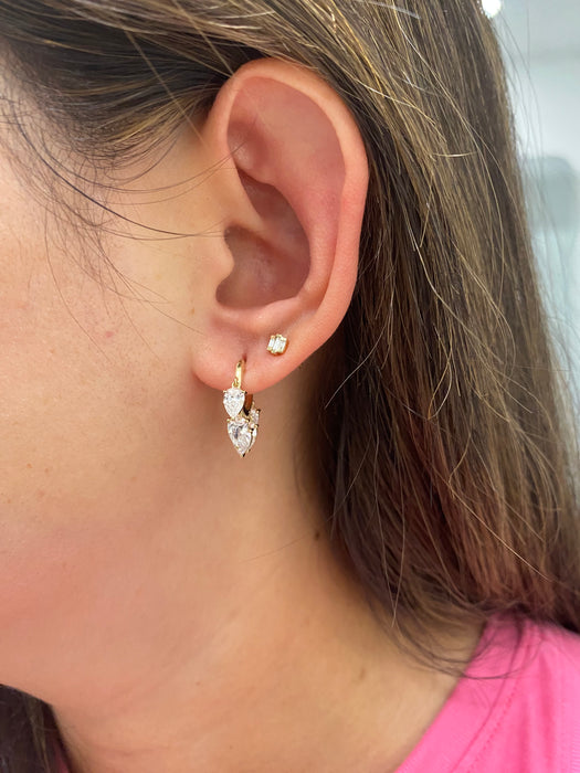14K 3 TCW Lab Diamond Pear Dangle Huggie Earrings