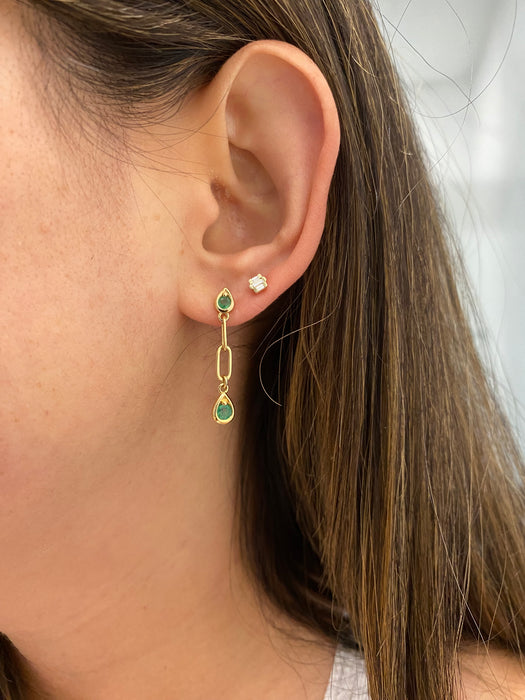 14K Natural Emerald Teardrop Dangle Earrings