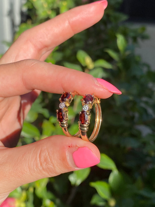 14k garnet diamond hoop earrings