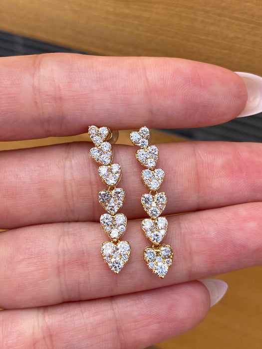 Vintage 18K Gold Natural Diamond Heart Dangle Earrings – 2.00 TCW