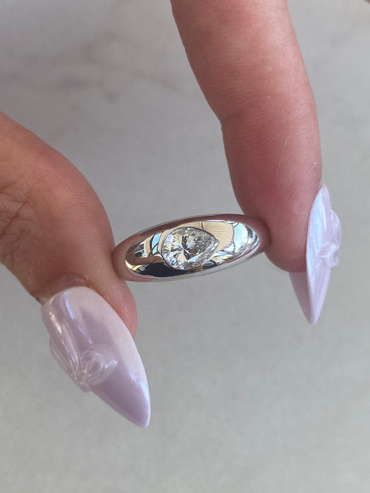 14K White Gold Pear Lab Diamond Ring 0.75 CTW Flush Set