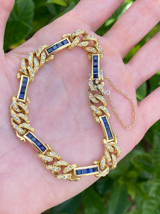 18k diamond blue sapphire curb bracelet