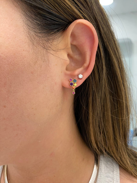 14K Natural Rainbow Gemstone Cluster Stud Earrings