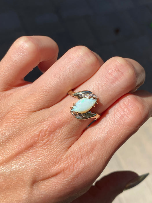 Vintage 14K Marquise Opal & Diamond Ring