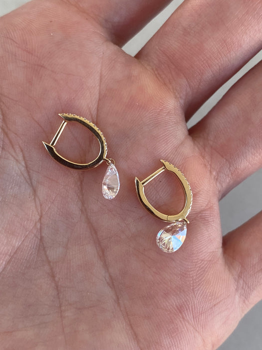 14K 1.2 TCW Lab Grown Diamond Pear Drop Huggie Earrings