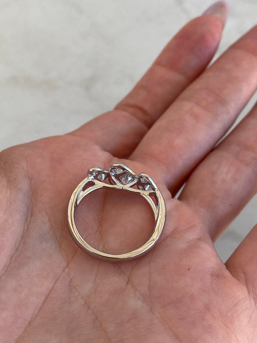 Vintage Platinum 900 Triple Heart Natural Diamond Ring