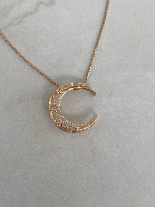 Vintage 18K Rose Gold Crescent Moon Necklace