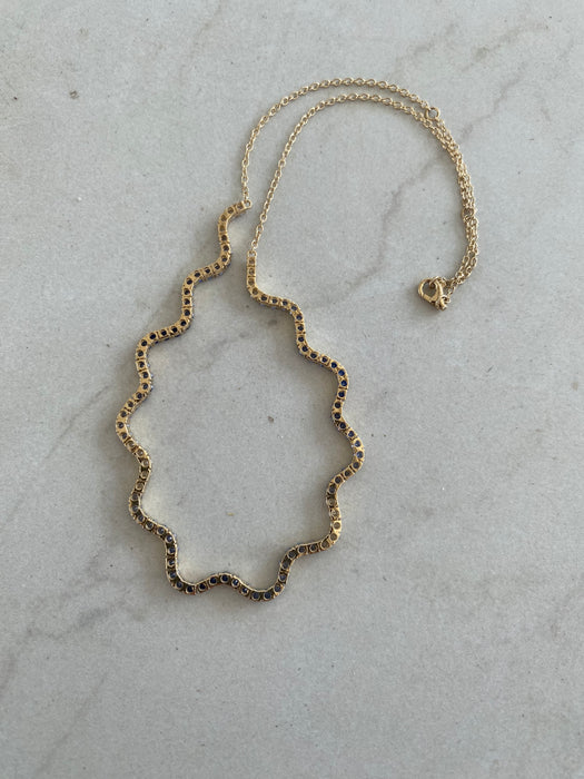 14K Gold Wavy Ombre Blue Sapphire Necklace