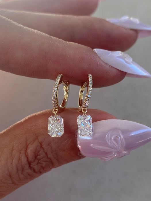 14K 1.1 TCW Lab Grown Diamond Radiant Cut Drop Huggie Earrings