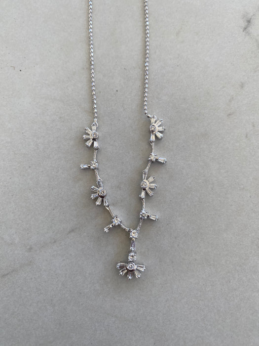 Vintage 18K White Gold Diamond Flower Necklace | 1.30 TCW Natural Diamonds
