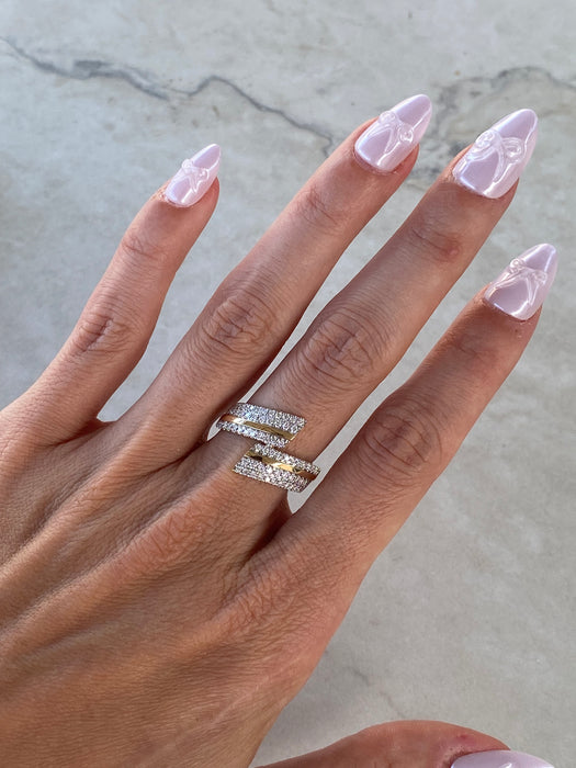 14K Gold Twist Bypass Diamond Ring