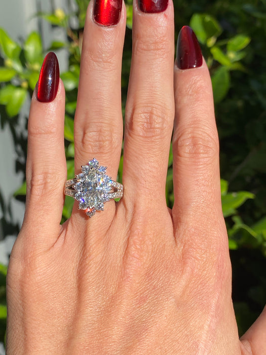 Platinum 900 3.83 tcw marquise diamond ring size 7