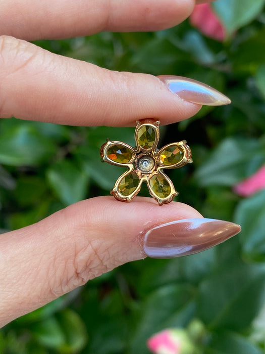 Vintage 14K Gold Citrine Diamond Flower Slider Pendant
