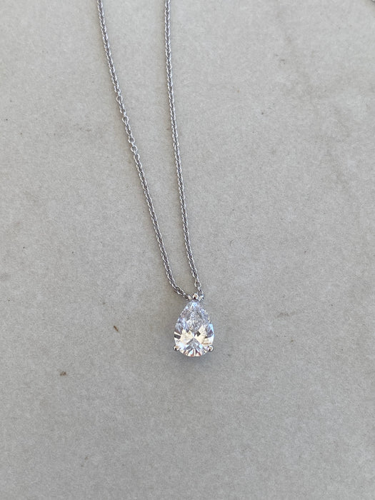 14K White Gold 1 Carat Pear Cut Lab Diamond Solitaire Necklace