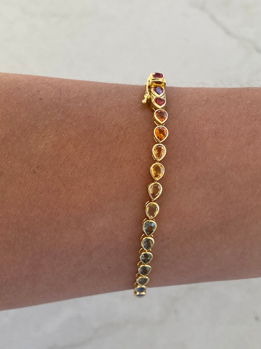 14K Gold Bezel Set Rainbow Pear Sapphire Bracelet