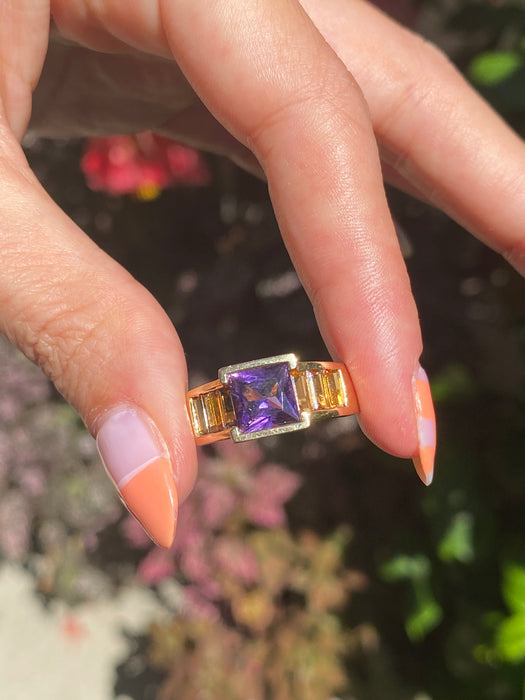 14k amethyst citrine heart ring size 7.25