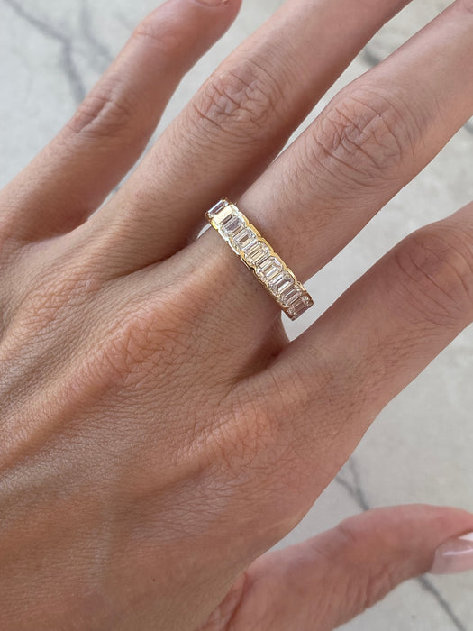 14K Gold 3.19 TCW Emerald-Cut Lab Diamond ¾ Eternity Ring- IGI