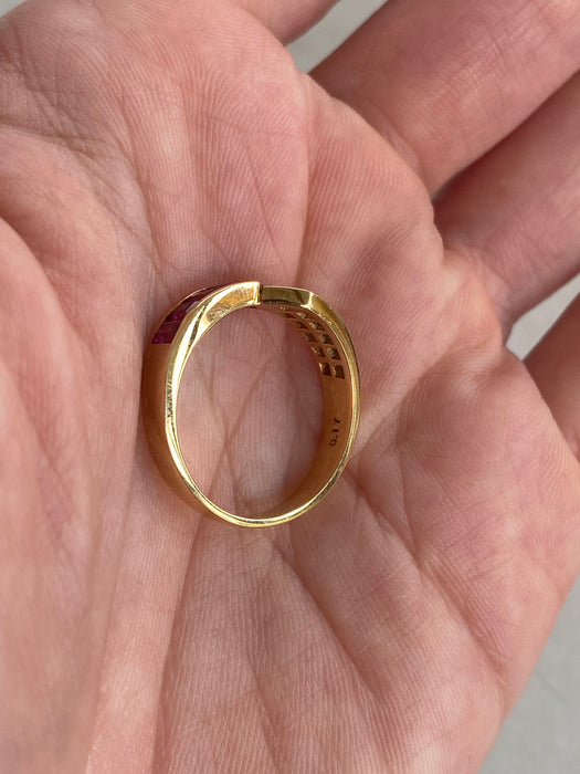 Vintage 18K Gold Ruby & Diamond Bypass Ring | Arrow Motif | Size 6.75