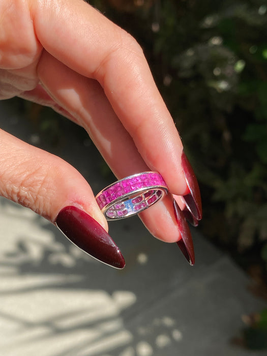 18k white gold invisible ruby eternity ring size 6