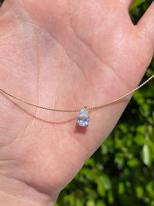 18K Gold Spring Bead Necklace with Removable 1.00 CT Pear Lab Diamond Pendant