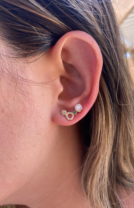 14K Gold Emerald & Diamond Molecule Stud Earrings