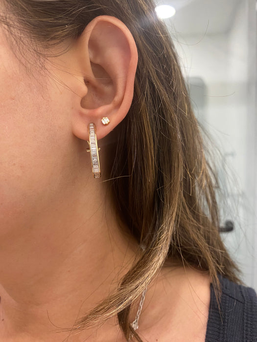 Vintage 14K Natural Baguette Diamond Hoop Earrings – 1.00 CTW