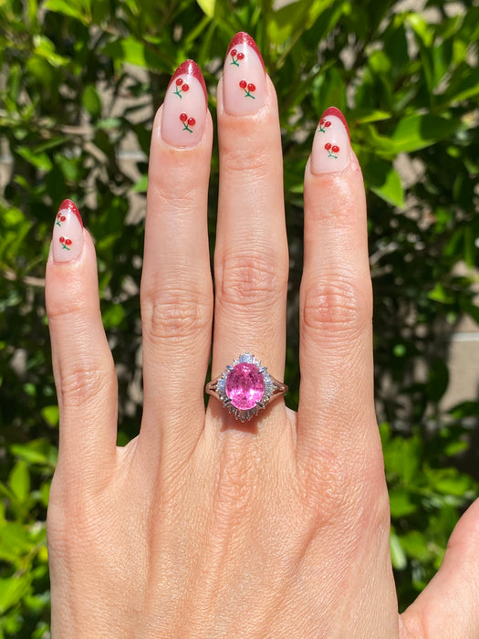 Vintage Platinum 850 Pink Tourmaline & Diamond Ballerina Ring