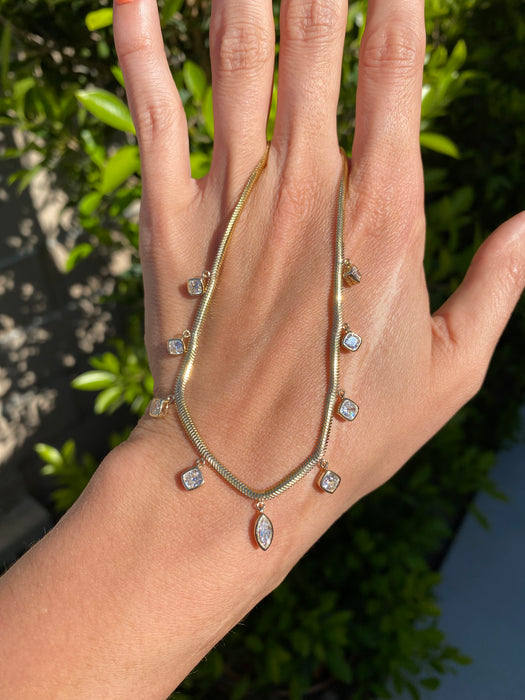 14K Gold 2 Carat Lab Diamond Station Snake Chain Necklace