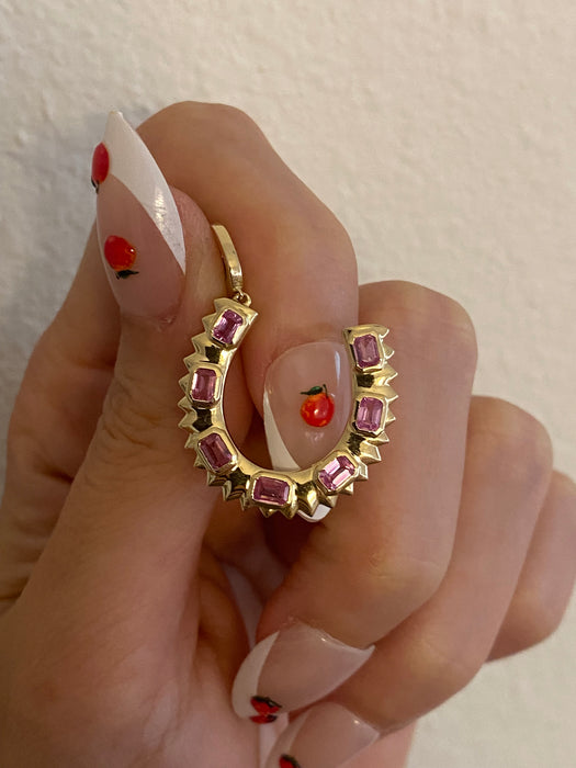 14K Gold Natural Pink Sapphire Horseshoe Charm