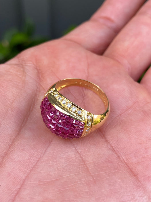 18k invisible set ruby diamond ring size 7