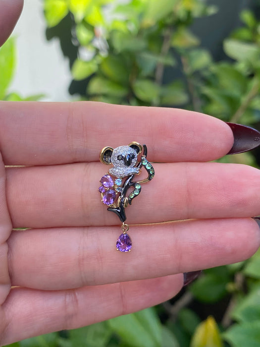 14k amethyst diamond koala slider pendant