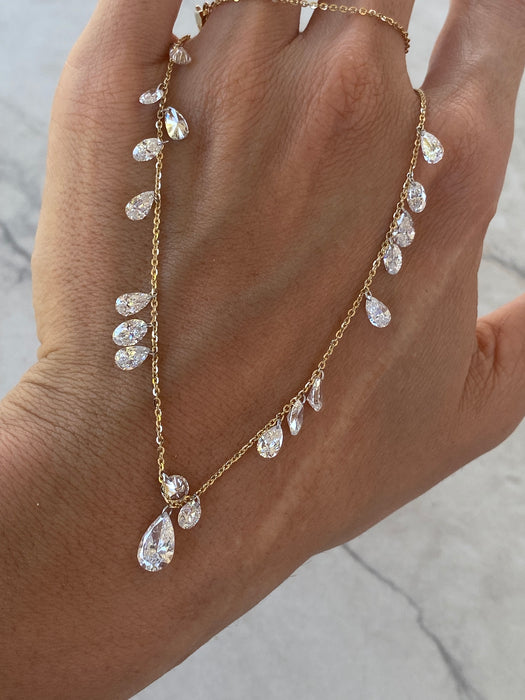 14K Gold 6 CTW Lab Diamond Rolo Chain Necklace with Pear, Oval & Round Floating Diamonds