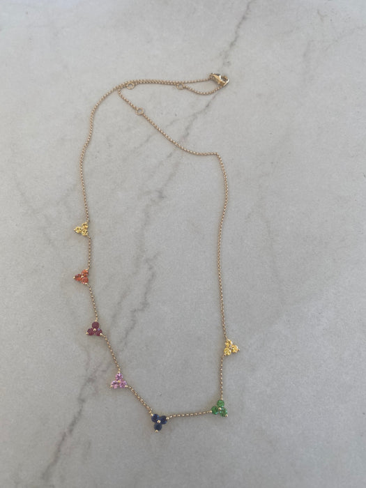 14K Gold Rainbow Multi-Gemstone Station Necklace
