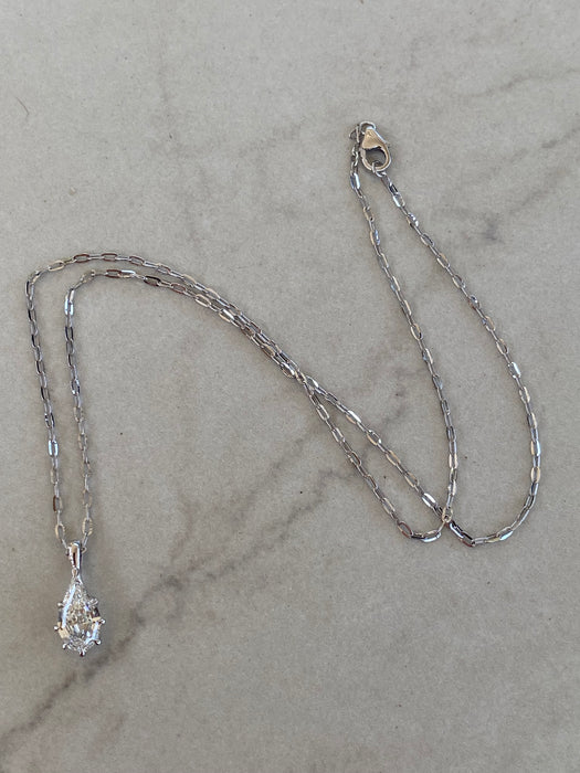 14K White Gold Paperclip Chain with 1.50 Carat Step Cut Lab Diamond Pendant