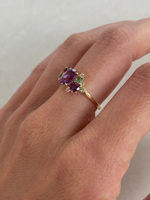 14K Gold Multi-Gemstone Cluster Ring