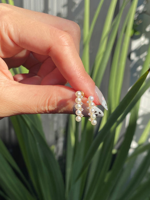 14k diamond pearl bar earrings