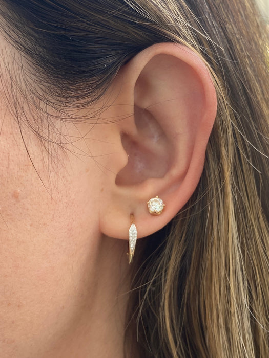 14k Gold Pointed Huggie Diamond Leverback Earrings