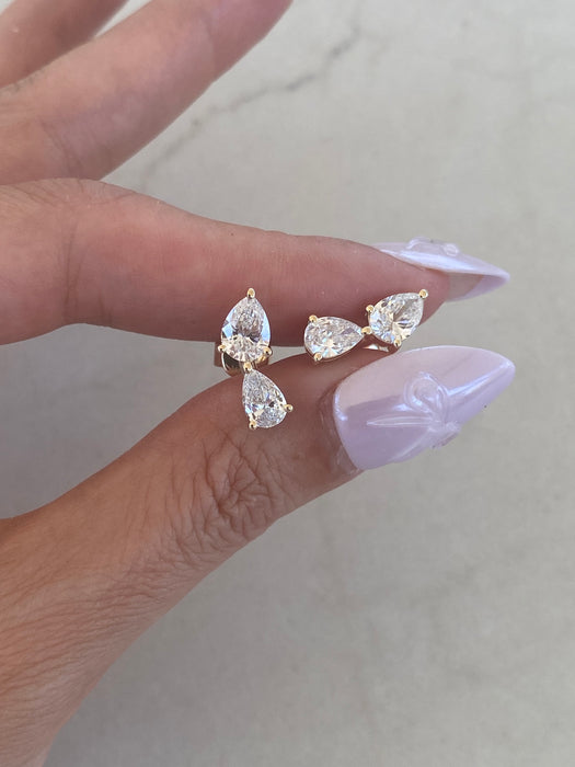 14K Gold 2.20 CTW Lab Diamond Pear Ear Climber Earrings