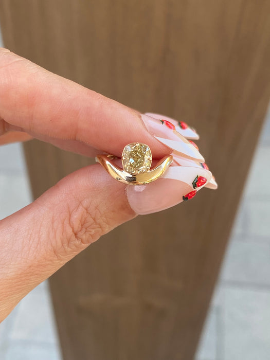 14K Gold 1.02 Carat Natural Yellow Cushion Diamond Wavy Ring