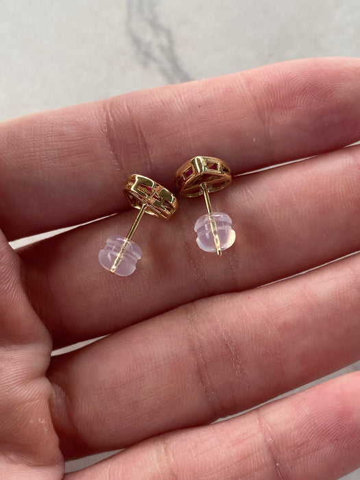 14K Gold Invisible-Set Natural Ruby Heart Stud Earrings