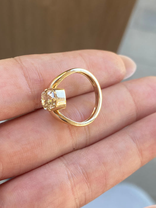 14K Gold 1.02 Carat Natural Yellow Cushion Diamond Wavy Ring