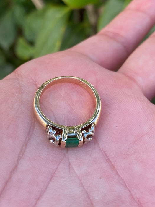 14k two tone emerald ring size 6.5