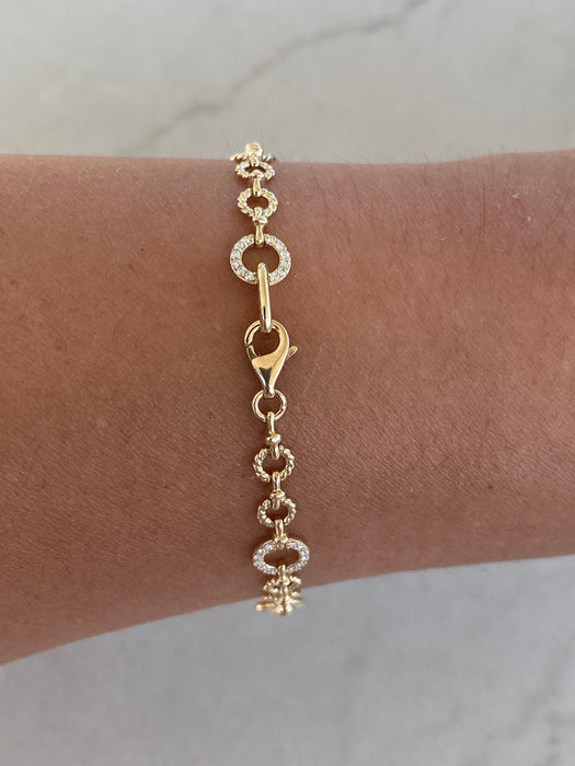 14K Solid Gold Croissant & Diamond Link Bracelet