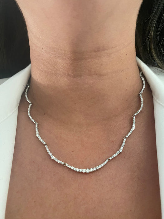 Platinum 850 5 carat scalloped tennis necklace