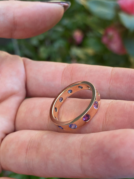 18k rose gold rainbow eternity ring size 6.5