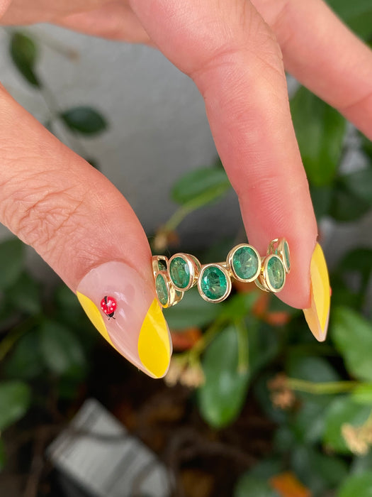 14k Gold Bezel Set Oval Emerald Ring Size 6